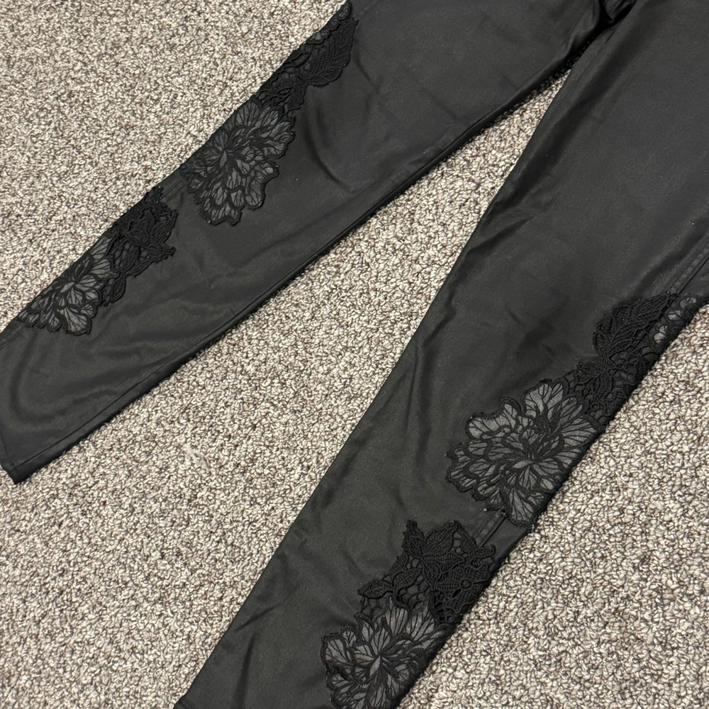 White House Black Market Black Embroidered Faux-Leather Skinny Pants - Picture 7 of 13